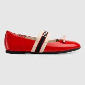 古驰/Gucci 儿童Gucci条纹漆皮芭蕾舞鞋 553001 0IRA0 6566