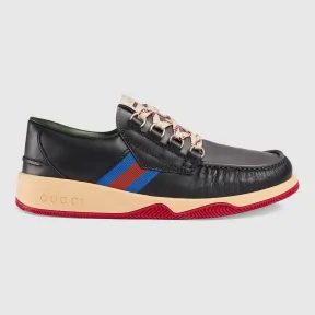 古驰/Gucci 条纹织带皮革系带鞋 575399 D60C0 1072