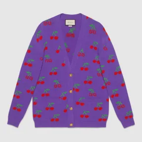 古驰/Gucci GG 樱桃提花羊毛针织开衫 579932 XKAWB 5353