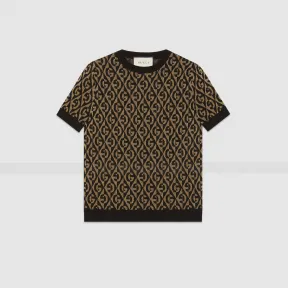 古驰/Gucci G 菱形金银丝线羊毛提花毛衣 596449 XKA00 7064