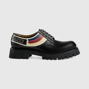 古驰/Gucci 饰条纹织带皮革系带鞋 598336_0GQ60_1070