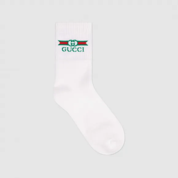 古驰/Gucci 饰Gucci标签细节棉袜 604038 4GA25 9200