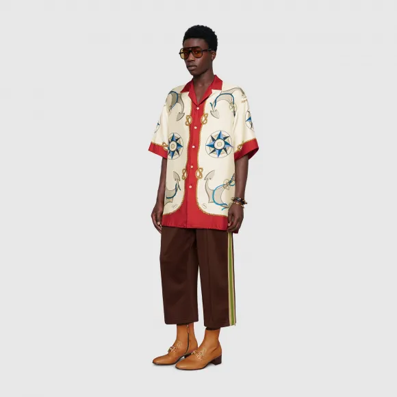 古驰/Gucci 航海风印花超大造型保龄球衫 604110_ZADAA_6564