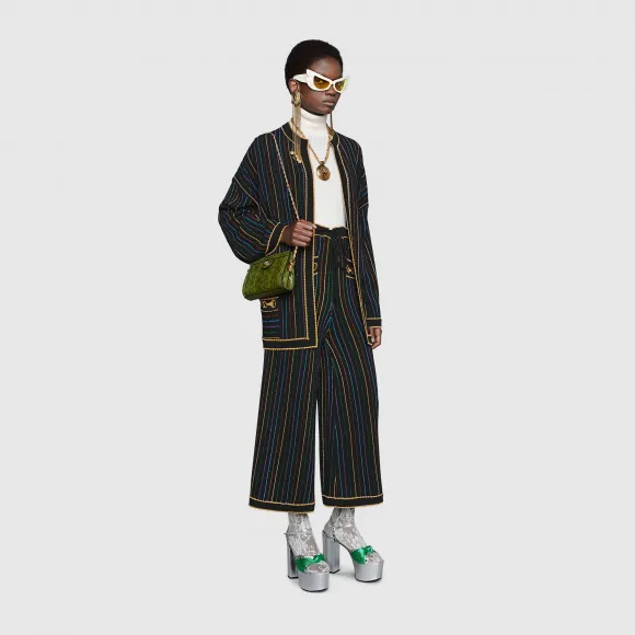 古驰/Gucci 金银丝线条纹羊毛裙裤 606002_XKA3T_1004