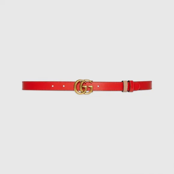 古驰/Gucci 米色和红色皮革双G带扣双面窄版腰带 659418-0YATC-2742