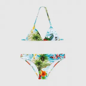 古驰/Gucci 儿童草莓奶昔印花莱卡比基尼泳衣 浅蓝色 女童 682052-XJD1Y-4266