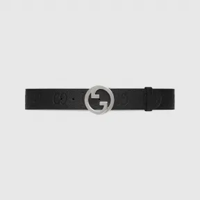 古驰/Gucci 黑色皮革Gucci Blondie系列宽版腰带 703147-AABZA-1000