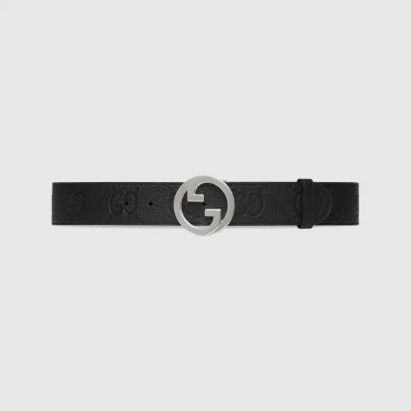 古驰/Gucci 黑色皮革Gucci Blondie系列宽版腰带 703147-AABZA-1000