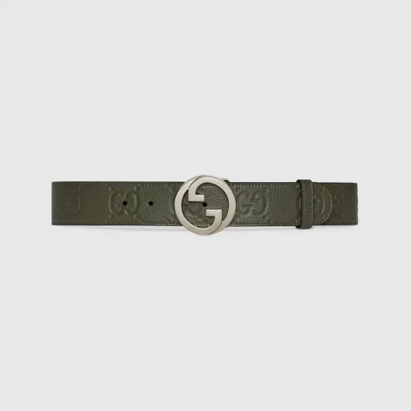 古驰/Gucci 深绿色皮革Gucci Blondie系列宽版腰带 703147-AABZA-3346