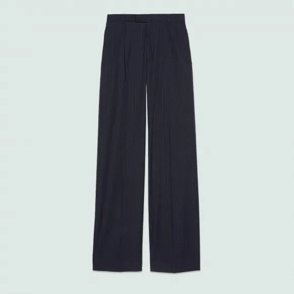 古驰/Gucci 宽松 Horsebit 条纹羊毛裤 705875-ZAITQ-4557
