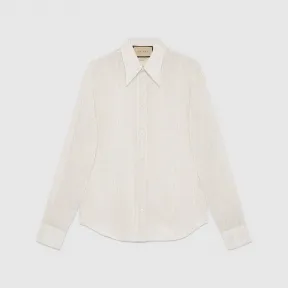 古驰/Gucci 白色和金色条纹棉麻混纺衬衫 736991-ZAL8O-9162