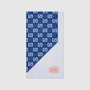 古驰/Gucci 白色和蓝色超级双G棉质提花沙滩毯 752807-3GALE-4877