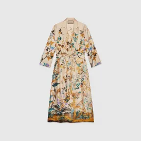 古驰/Gucci 象牙白色和浅紫色Gucci Tian印花真丝睡袍 756728-ZAOFA-9086