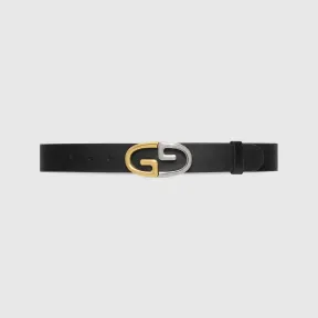 古驰/Gucci 黑色皮革饰双色调金属搭扣腰带 758614-CVE0G-1000