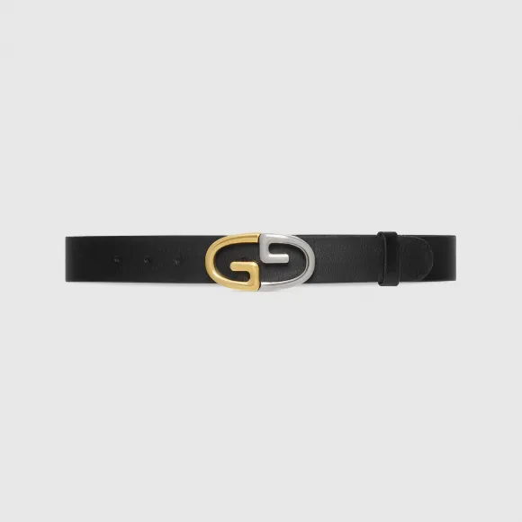 古驰/Gucci 黑色皮革饰双色调金属搭扣腰带 758614-CVE0G-1000