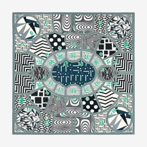 爱马仕/Hermes 玫瑰色 “丝巾棋盘游戏”90厘米方巾 H003229S_06