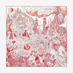 爱马仕/Hermes 红色 “宇宙图志”90厘米方巾 H003365S_04