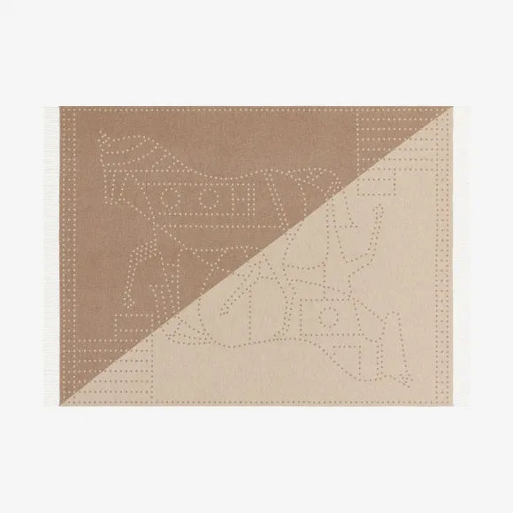 爱马仕/Hermes 红色 Double Horse Constellation毛毯 H103117M_04