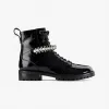 Jimmychoo/吉米周 CRUZFLAT-水晶珍珠装饰黑色细纹漆皮平底军靴 CRUZFLATWQF010003
