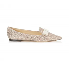 Jimmychoo/吉米周 玫瑰木色混色彩漆闪粉面料尖头平底鞋  GALAAGH112108