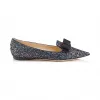 Jimmychoo/吉米周 蝴蝶结粗汽油亮片面料尖头平底鞋 GALACGF030003