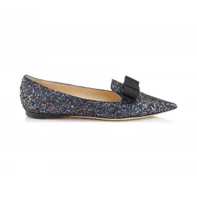 Jimmychoo/吉米周 蝴蝶结粗汽油亮片面料尖头平底鞋 GALACGF030003