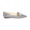 Jimmychoo/吉米周 白金色混色彩漆粗粒闪粉面料尖头平底鞋 GALAGTZOO0007
