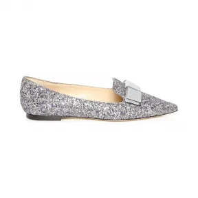 Jimmychoo/吉米周 白金色混色彩漆粗粒闪粉面料尖头平底鞋 GALAGTZOO0007