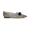 Jimmychoo/吉米周 蝴蝶结细节无烟煤蕾丝水晶和珍珠点缀尖头平底鞋 GALALBB100017