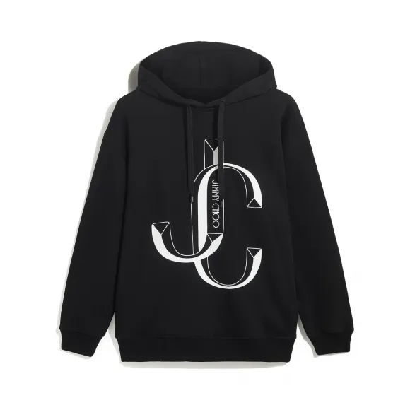 Jimmychoo/吉米周 JC 品牌 logo 款黑色棉质宽松连帽衫  JCHOODIES005013643