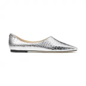 Jimmychoo/吉米周 品牌 logo 徽章装饰银色金属感鳄鱼纹皮高帮平底鞋  JOSELYNFLATMIJAA0009
