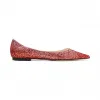 Jimmychoo/吉米周 泡泡糖粉色拼红色动感粗粒闪粉面料平底鞋  LOVEFLATVKG0C8014