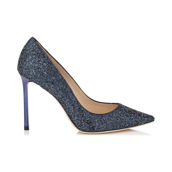 Jimmychoo/吉米周 海军蓝亮片织物尖头浅口鞋 ROMY100CKG040014