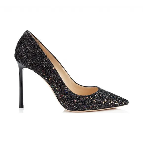 Jimmychoo/吉米周 彩虹色和黑色多色粗毛布降级尖头浅口鞋 ROMY100IGD0C5702