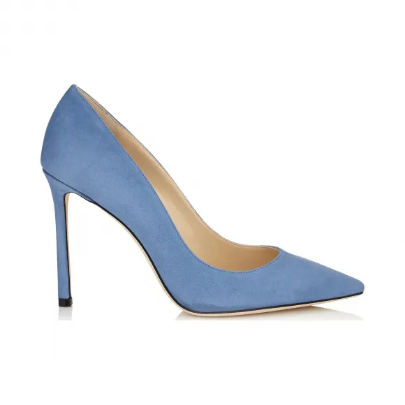 Jimmychoo/吉米周 紫色蓝色麂皮尖头高跟鞋 ROMY100SUE041589