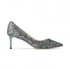 Jimmychoo/吉米周 铁蓝色混色派对风粗粒闪粉面料尖头高跟鞋  ROMY60GFB043061