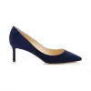 Jimmychoo/吉米周 海军蓝色麂皮尖头高跟鞋  ROMY60SUE040014