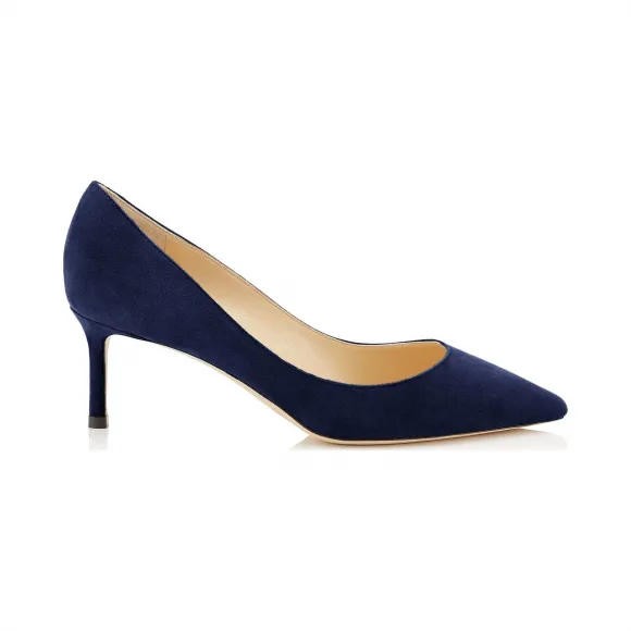 Jimmychoo/吉米周 海军蓝色麂皮尖头高跟鞋  ROMY60SUE040014