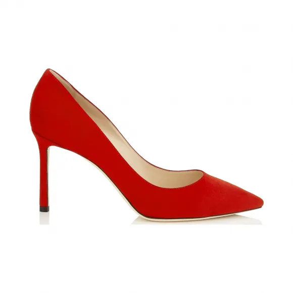 Jimmychoo/吉米周 红色麂皮尖头高跟鞋  ROMY85SUE060016
