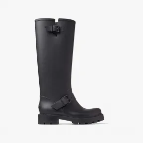 Jimmychoo/吉米周 YAELFLATTALL-黑色可生物降解橡胶及膝雨靴 YAELFLATTALLZPX010003