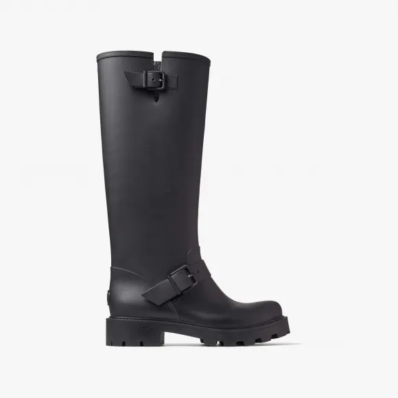 Jimmychoo/吉米周 YAELFLATTALL-黑色可生物降解橡胶及膝雨靴 YAELFLATTALLZPX010003