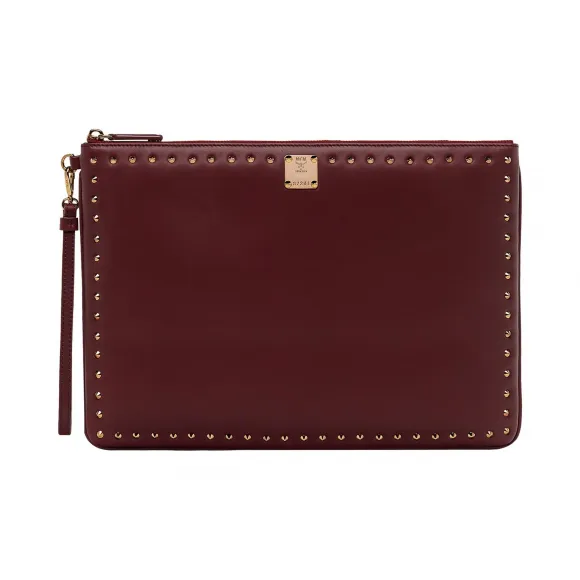 MCM Berlin Wristlet Zip Pouch in Studded Outline MYZ8ABN17NZ001