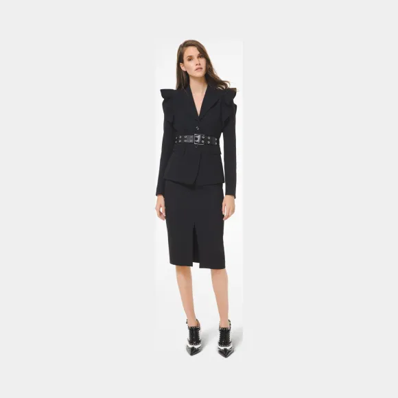 迈克高仕/Michael Kors 双绉纱 Sabl 开叉铅笔裙 118AKQ019-0001