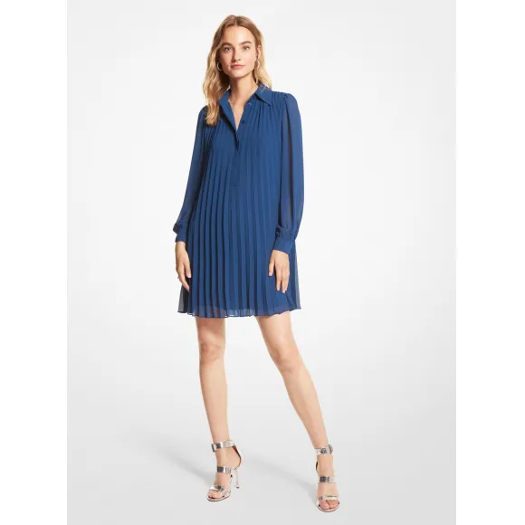 迈克高仕/Michael Kors 翻领百褶迷你裙 女士 湖蓝色 迷你裙 MF180PR7R3414