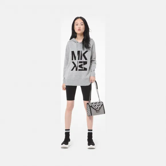 迈克高仕/Michael Kors 女士 灰色混色 Logo 印花连帽卫衣