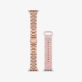 迈克高仕/Michael Kors 用于 Apple Watch 礼品套装的 Pav 玫瑰金色和徽标表带 MKS8028SET-0622
