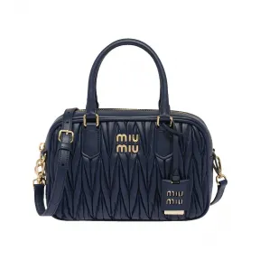 缪缪/Miu Miu 波罗的海蓝 Matelassé 软羊革大号保龄球包 5BB124-N88-F0216