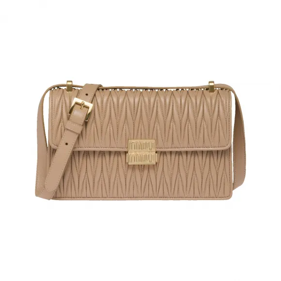 缪缪/Miu Miu 沙黄色Matelassé 软羊革手袋5BD252-N88-F0036-小