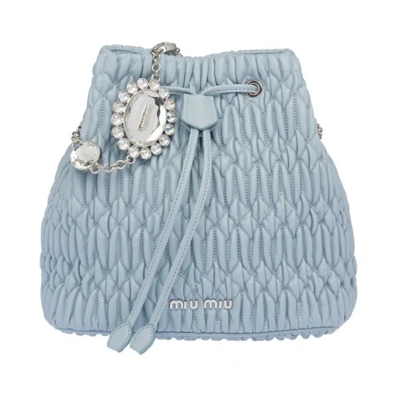 缪缪/Miu Miu 仿水晶装饰软羊革水桶包 5BE050_FVJ_F0012