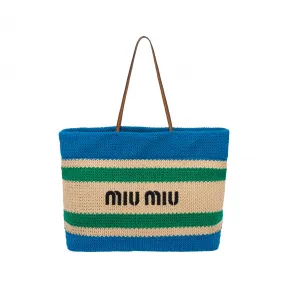 缪缪/Miu Miu 自然色 / 浅蓝色 酒椰纤维托特包 5BG228-2DO3-F075U